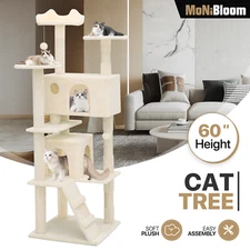 60'' Cat Tree Play House Kitten Playing Condo House Sturdy Tipping Rope for Rest