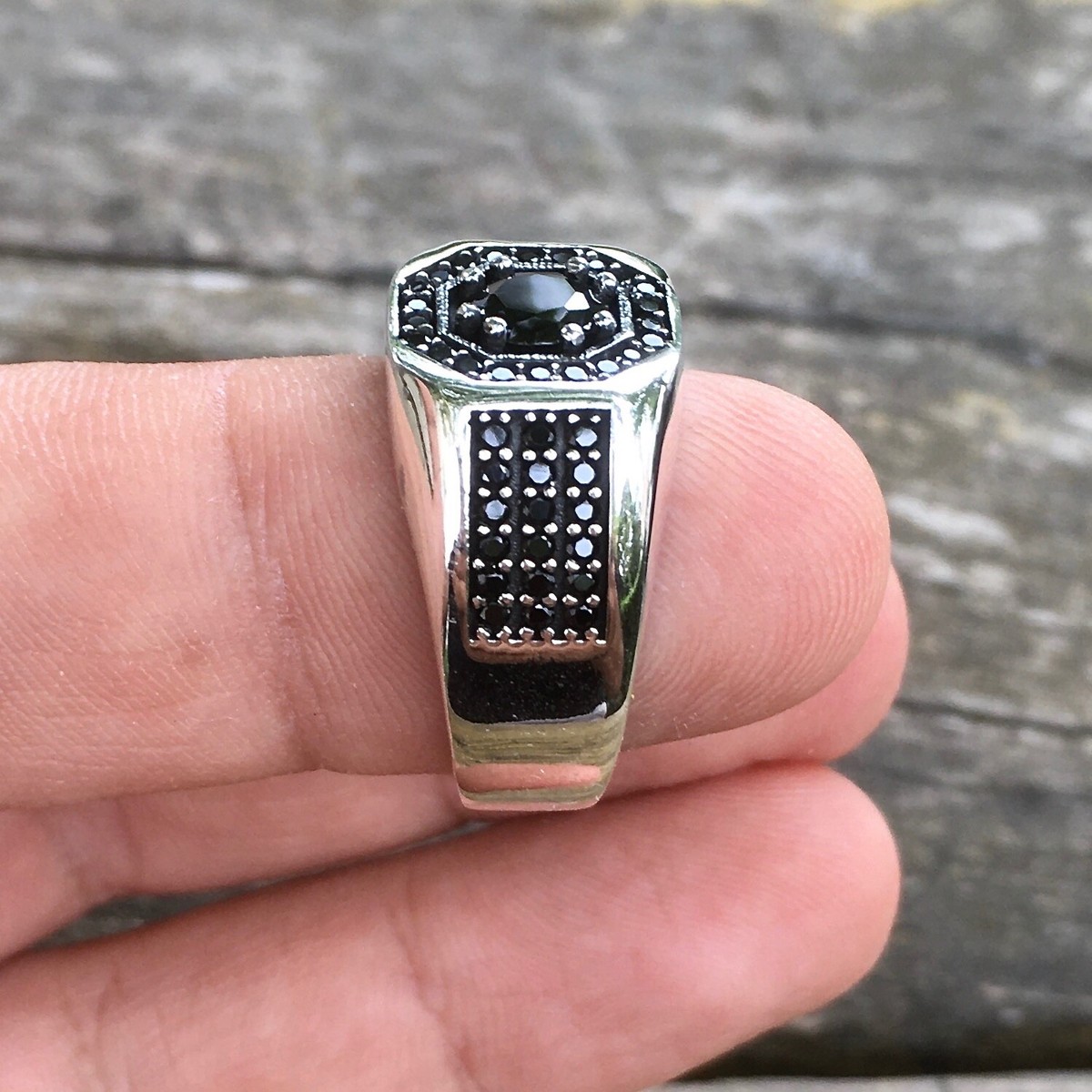 Sterling Silver Mens Pave Signet Ring Black Diamond Artisan