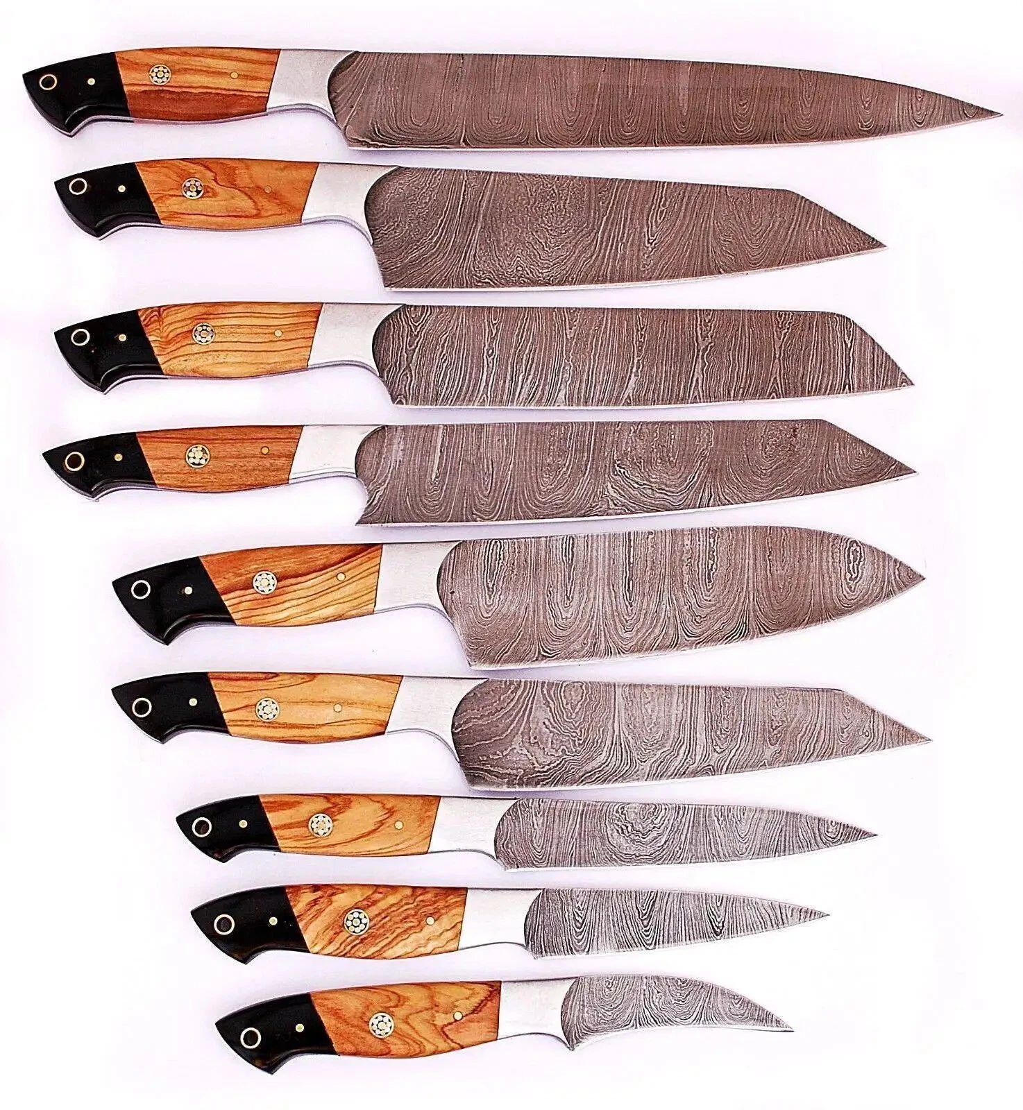 UBR CUSTOM HANDMADE DAMASCUS STEEL PROFESSIONAL KITCHEN CHEF KNIFE SET