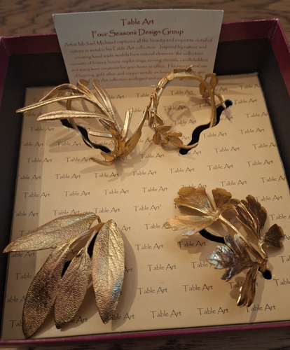 Table Art by Michael Michaud Herb Napkin Rings Boxes Set Of 4 Gold - Picture 11 of 20