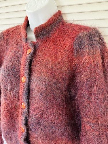 Cardigan maglione lana mohair marrone bordeaux vintage anni 60 70 M L top grunge moda - Foto 4 di 17