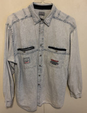 Jordache - Long Sleeve Button Up Denim Shirt - Blue - Size XL - Vintage
