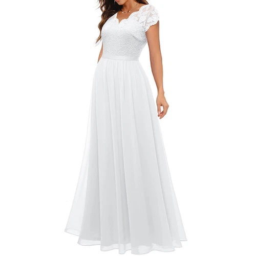 Schickes Damen Spitze Maxi Chiffon Brautjungfer formell Abschlussball Abend Hochzeit Party Kleid - Bild 15 von 34