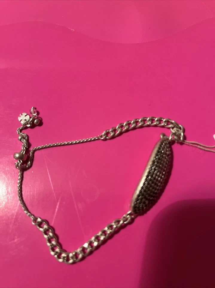 $39 LUCKY BRAND Pave' Oval ID Slider Bead Adjustable Silver-Tone Bracelet  H50 - Image 3 of 4