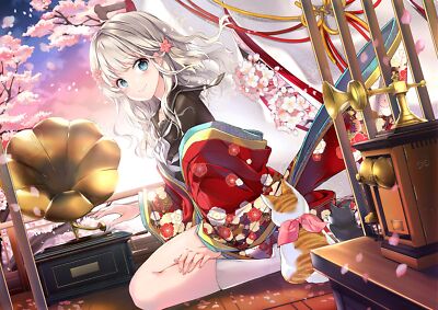 Anime girls juna original characters long hair silver Play Gaming Mat Desk