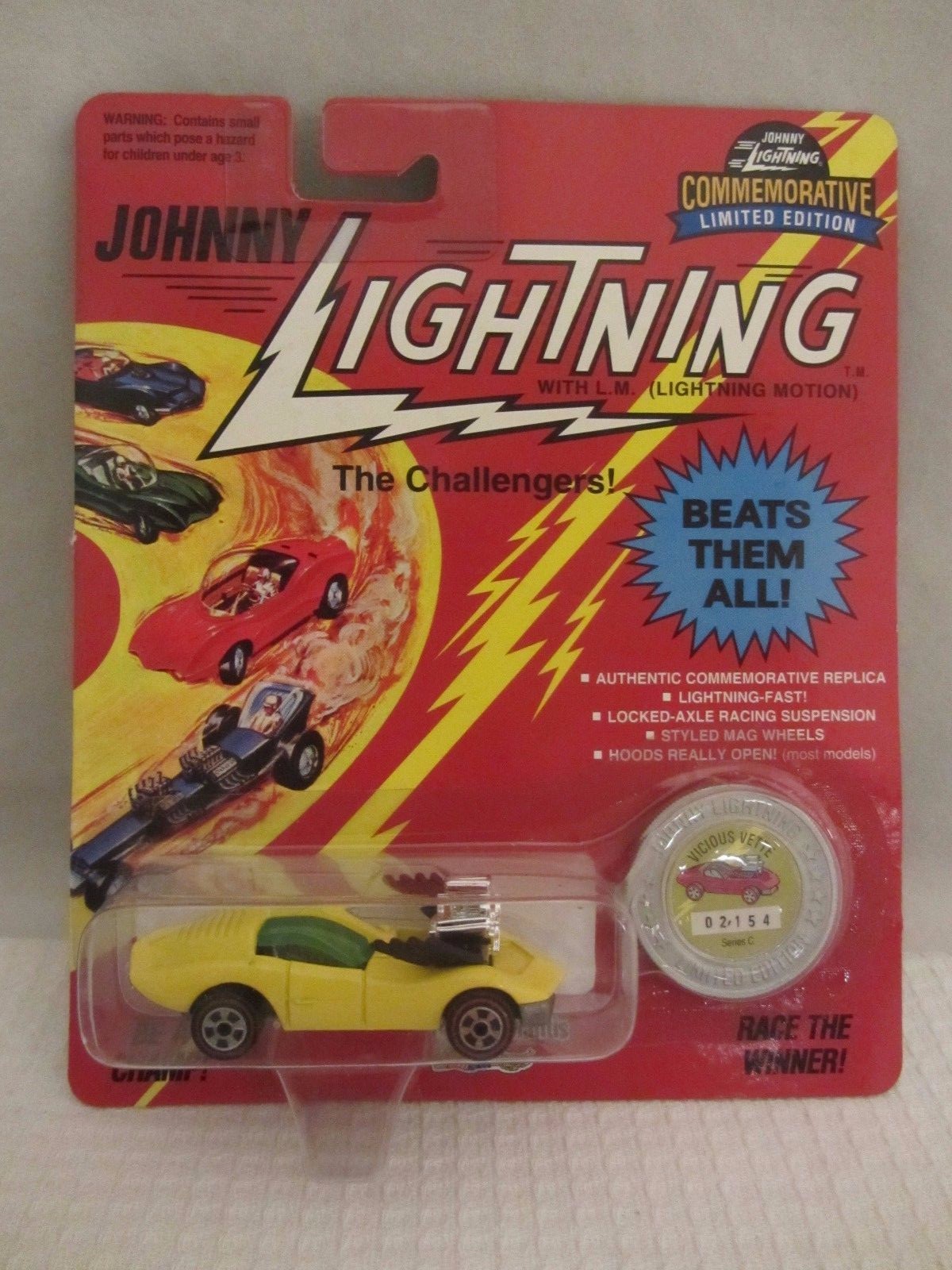 Johnny Lightning  Series C - Vicious Vette  Yellow  NOC 1:64 scale  (517) 107
