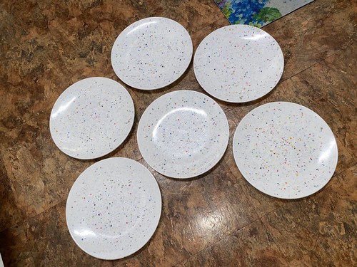 (6) Zak Designs White Confetti  Dinner Plates Set of 6 - Picture 1 of 4