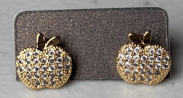 Alternate view of Cute Apple Earrings Gold Plated Hypoallergenic