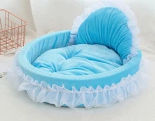 Dog Bed Pet Cat Plush Soft Thick Fluffy 19 Inches Wide Blue New