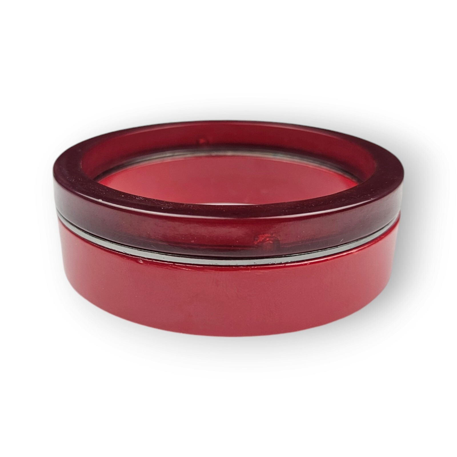 "Chunky Red Bangle Bracelet Two Tone Acrylic Retro Bold Statement 8.25\" Around"