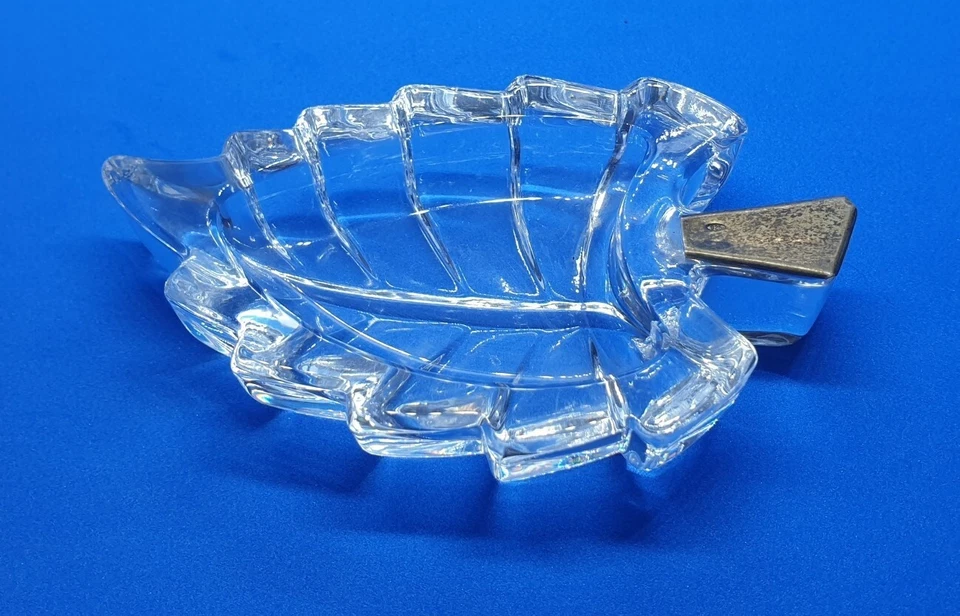 Ciotola a foglia in cristallo con manico in argento marcato. Vintage anni '80. - Immagine 3 di 4