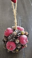 Frosted Pinecone Berry Ball Holiday Centerpiece Ornaments Set Of 2