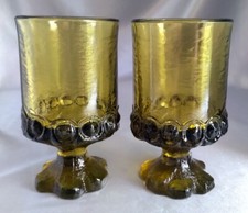Lot 2 Vintage Tiffin Franciscan Madeira Green Footed Pedestal Wine Goblets
