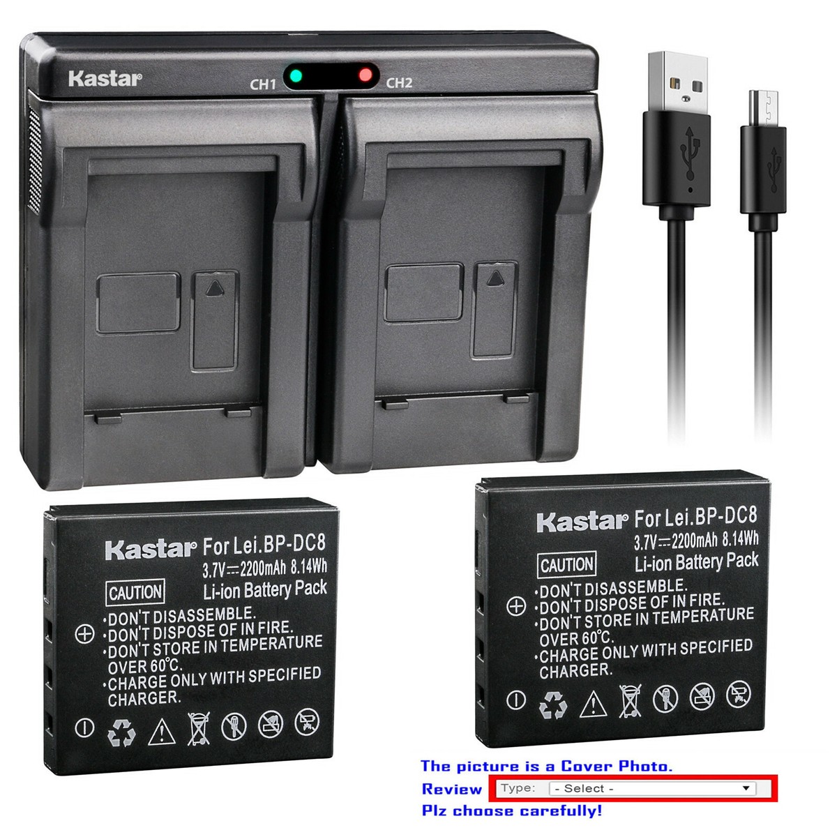 Kastar Battery Dual USB Charger fo OEMl Leica BP-DC8 BPDC8 Genuine