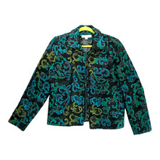 Vintage Harve Benard Blazer Black Green Corduroy Jacket Damask 12