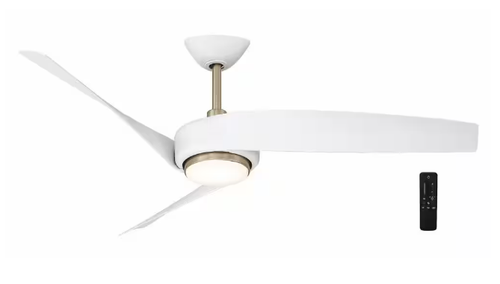 Hampton Bay Tudor 56in. LED Indoor Matte White w/Champagne Bronze Ceiling Fan