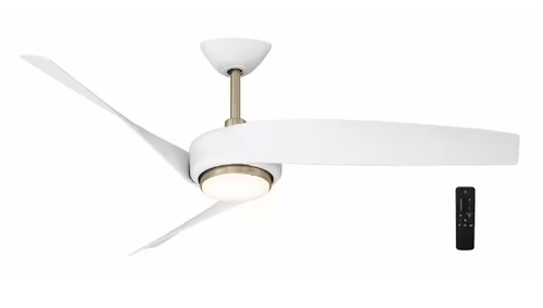 Hampton Bay Tudor 56in. LED Indoor Matte White w/Champagne Bronze Ceiling Fan - Picture 1 of 9