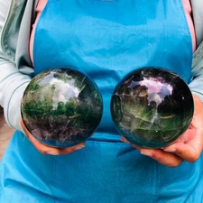 2 Pieces 2670g Natural Firefly Stone Ball Quartz Crystal Sphere Heals 886