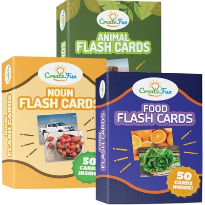 150 Noun Food Animal Flash Cards Set - Montessori Educational Vocabulary Game