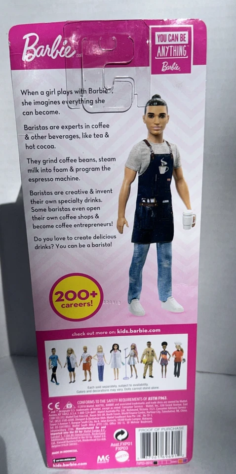 Barbie 2018 - Carreras - Barista - Muñeca Ken con moño masculino #FXP03 CAJA DAÑADA en caja original Foto 3 de 3