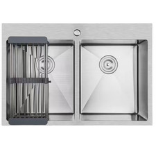 33 In. Drop-In Double Bowl Stainless Steel Kitchen Sink with Drying Rack