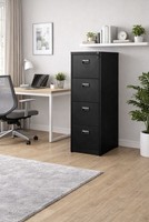Tall Heavy Duty Black 4 Drawer Filing Cabinet Lockable A4 Office Home Storage