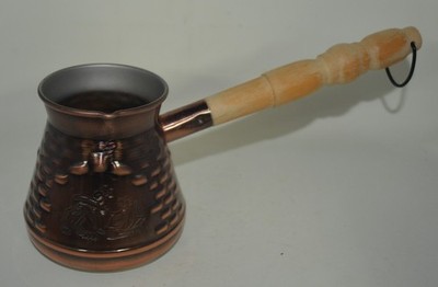 Alpine Cuisine Turkish Coffee Pot Cezve Ibrik Engraved Copper Wooden Handle