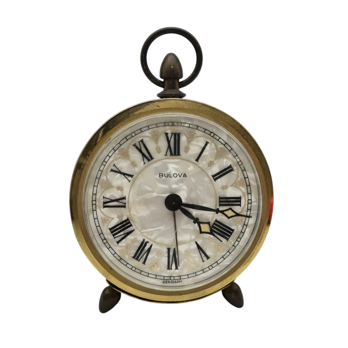 Bulova Wind Up Alarm Clock Vintage Stunning Mother Of Pearl Face