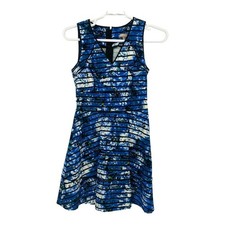 NWT Banana Republic Blue Black Striped Floral Fit and Flare Dress Size 6 V Neck