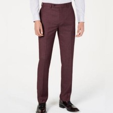 Calvin Klein Men's Burgundy Dress Pants 33W x 30L Red Flat Front Trousers