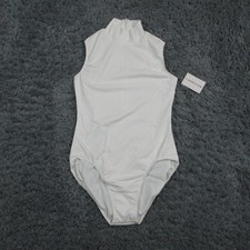 Weissman Leotard Girls Medium 8/10 White Mock Neck Sleeveless Dance NWT