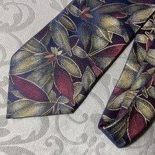 Silk Tie TROPICALS by TANGO / Luminous Leaves in Burnished Gold  Rich Ruby Red