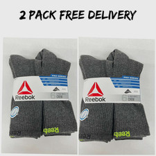 2 6-Pack Reebok  Men's Pro Series Black Cushion Crew Socks, sz 6 12.5 large