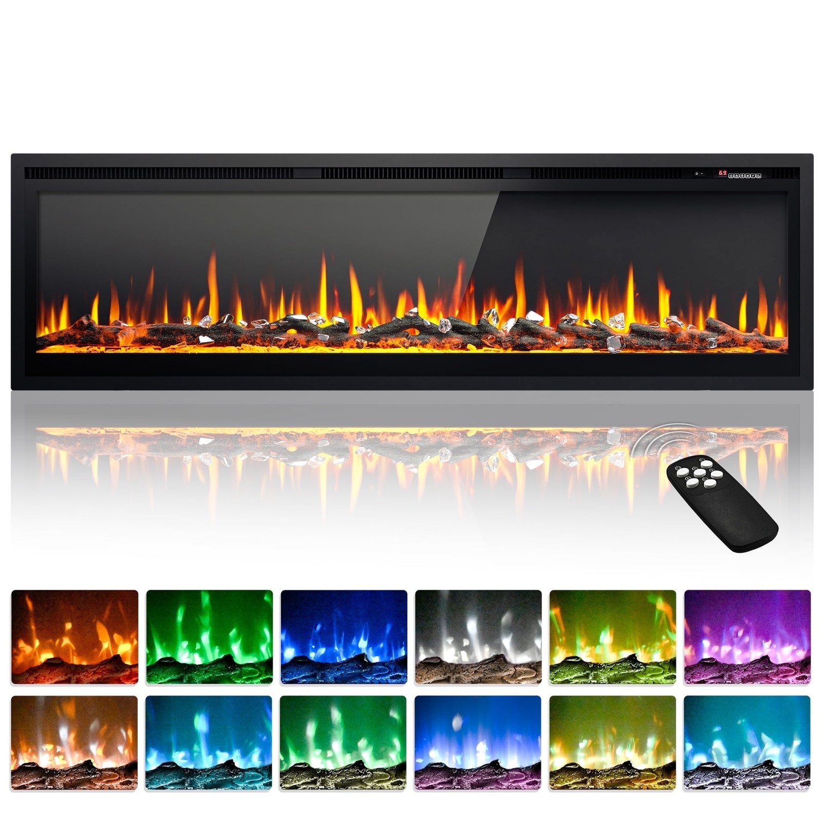 Indoor Electric Fireplace,Wall Mounted Recessed Freestanding with Remote Control