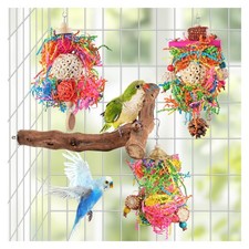 Bird Toys, Parakeet Foraging Toys, Hanging Chewing Toys with Natural Wooden P...