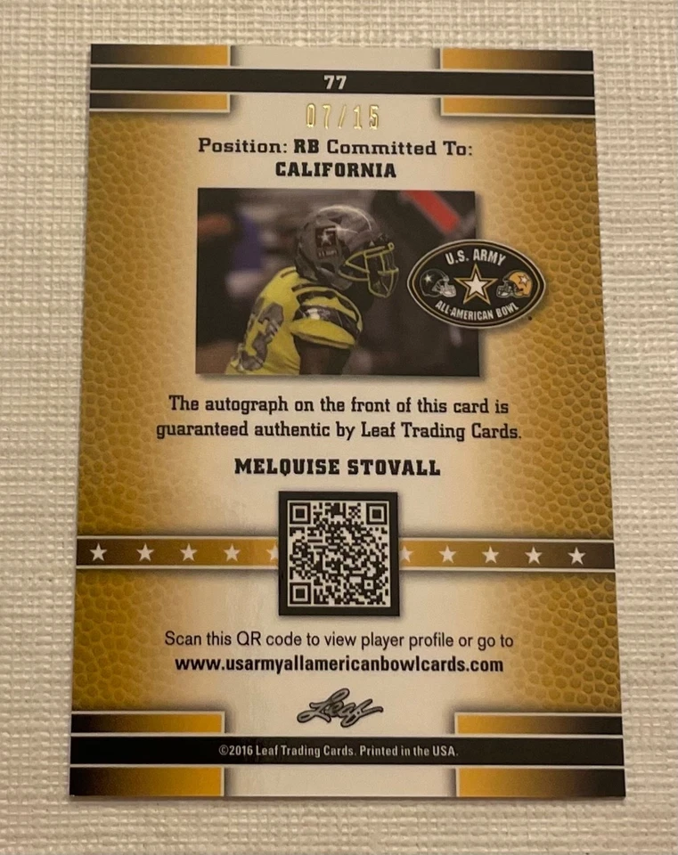 2016 Melquise Stovall Leaf All American Metal Auto #7/15 California - Image 2 of 2