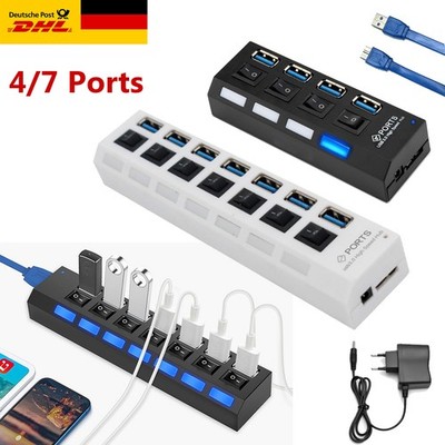 USB 3.0 HUB Verteiler Splitter Adapter Super Speed Multiport für Laptop PC