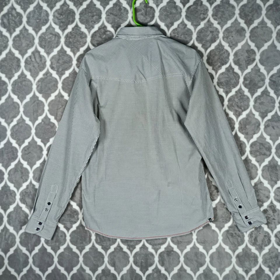 Camisa Ilimitada 191 Hombres Talla Grande Azul Rayas Bolsillo Inclinado Puño en Contraste Western Foto 4 de 4