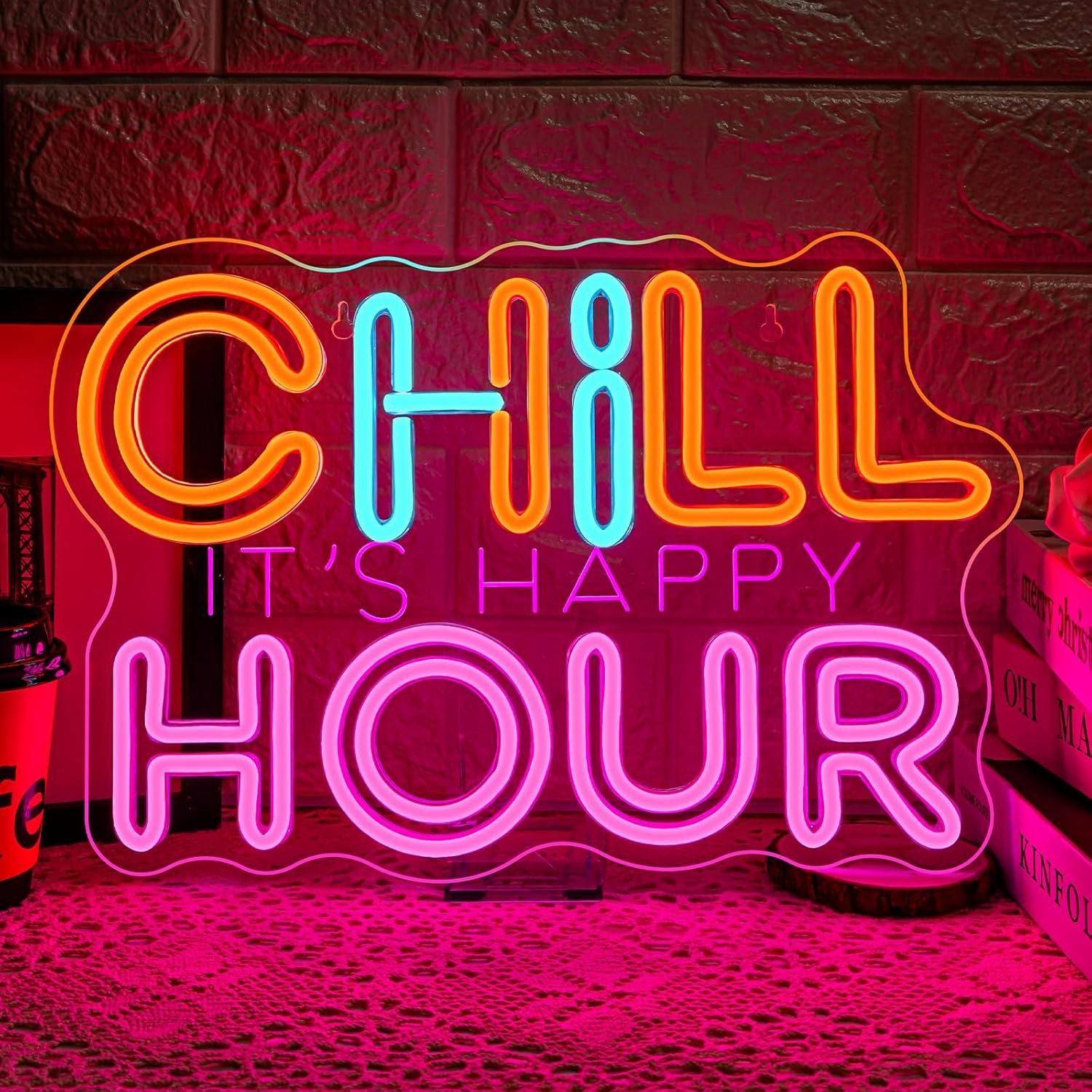 ineonlife Chill Hour Neon Light Sign,Chill Neon Sign for Wall Decor,Pink Letter