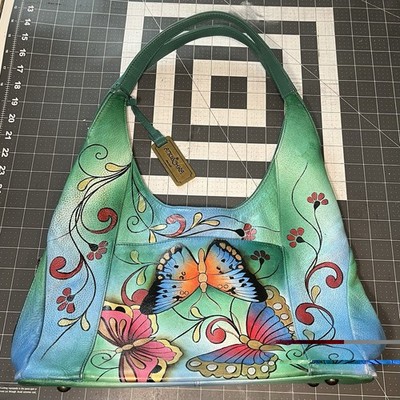 Anuschka Women's Medium Hand Painted Hobo Leather Shoulder Bag Butterfly Purse