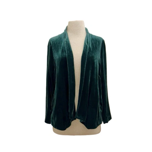 VETEMENTS Giacca cardigan Eileen Fisher $398 verde Lux misto seta velluto aperto davanti taglia XS