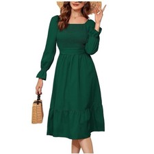 Wrap Dress Womens L Green V Neck Cap Sleeve Beach Pleated Hem Party Midi B2