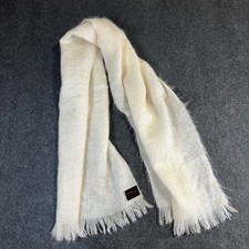 Vintage Made in Scotland Mohair Wool Blend Scarf Cream White Fringe Wrap