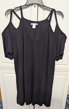 Lascana Venus Cold Shoulder Dress Short Mini Plus Size 2X Black XXL V-Neck