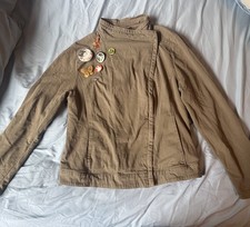 Women's Olive Zip-Up Stand Collar Short Jacket Long Sleeve Solid Casual S-M