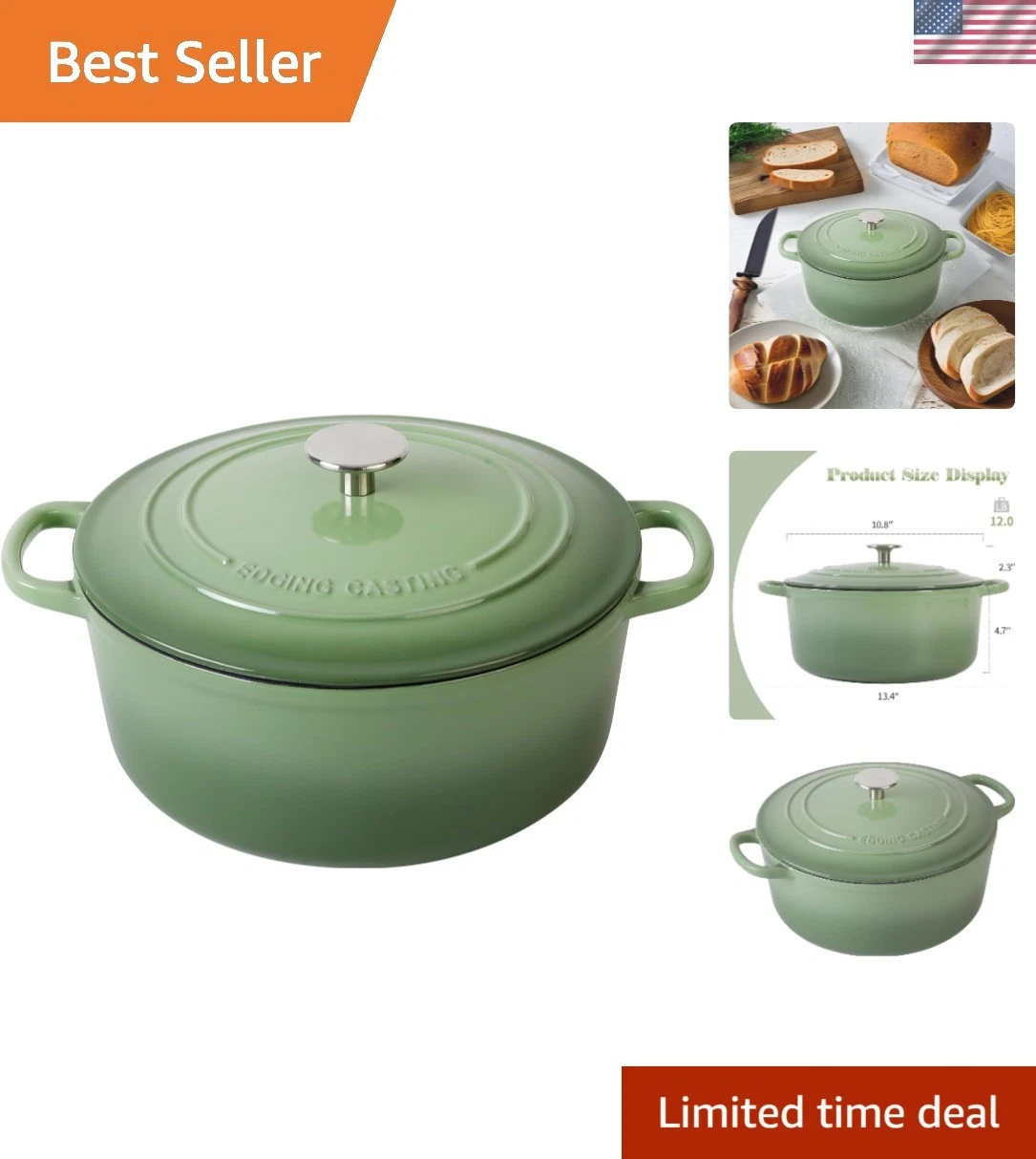 Dutch Oven Enameled Cast Iron Pot With Lid 5.5 Quart for Baking Cooking