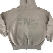 Essentials Fear of God Youth Hoodie Taupe Brown Zip Logo Hood Size 8 NICE