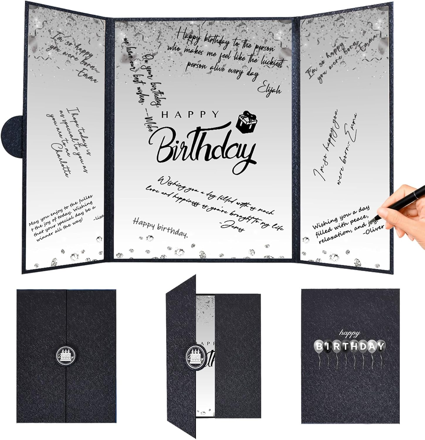 Black and White Birthday Decorations Women Men, Creative Birthday Guest Signatur