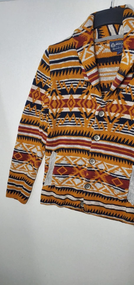 Cárdigan Suéter AMERICAN RAG Para Hombre Azteca Cálido Cuello Abotonado Con Bolsillos Talla Lg Foto 4 de 4