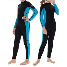 Hevto Wetsuit Kids 14 Black Blue Excellent 3/2mm Neoprene Full Body Back Zip